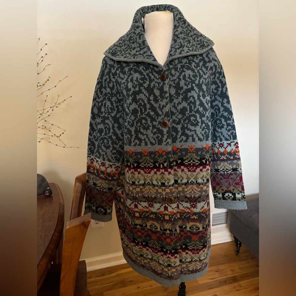 Sweater Coat with shawl collar,
button front